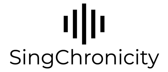 Logo of SingChronicity featuring sound wave design promoting musical expression and creativity